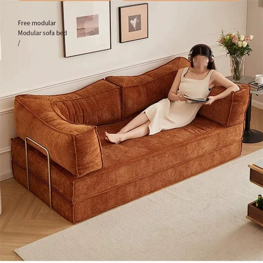 180" foldable sofa bed with pillow-equipped double sleeping sofa, modern sherpa fabric flooring, and tatami-style couple sofa, No Assembly Required