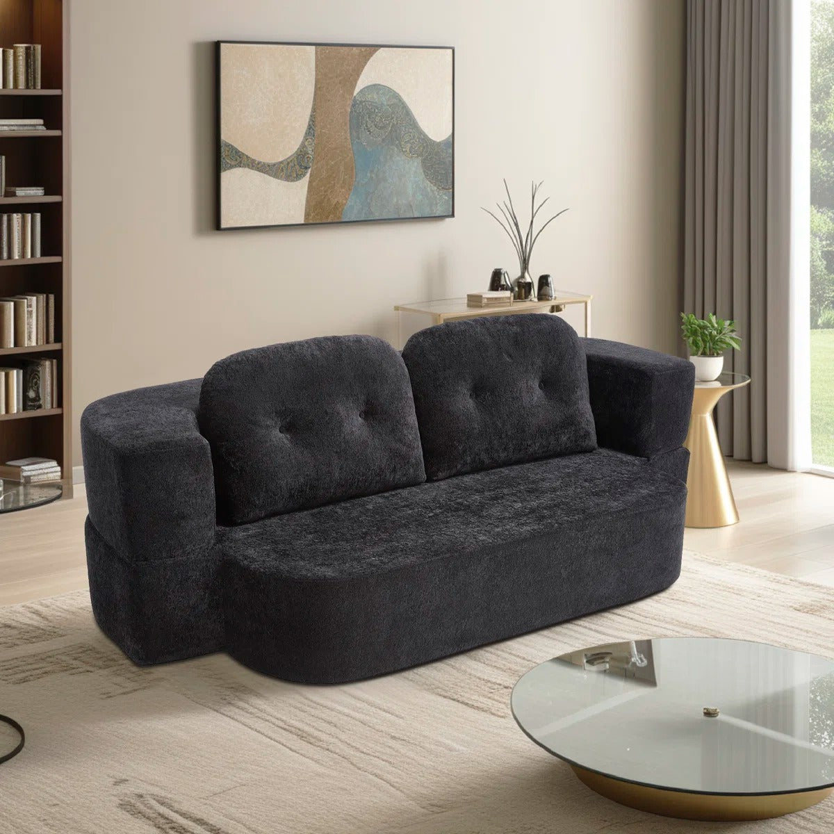 78" Convertible Folding Sofa Bed, Twin Sleeper Sofa with Pillow, Modern Chenille Fabric Floor & Futon Loveseat Couch, No assembly required