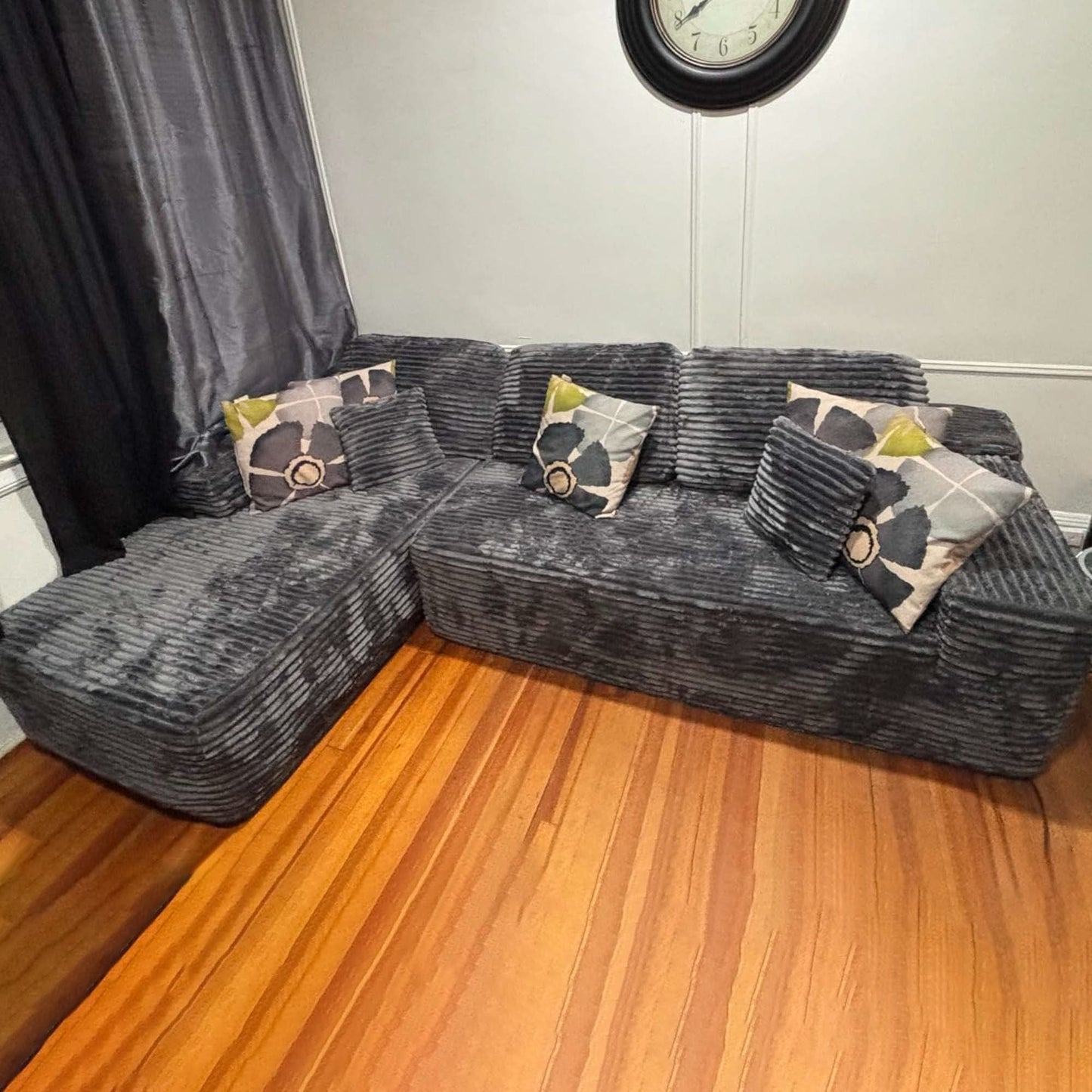 104" L-Shape Modular Couch with Chaise, Plush Corduroy Fabric, No Assembly Required