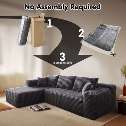 104" L-Shape Modular Couch with Chaise, Plush Corduroy Fabric, No Assembly Required