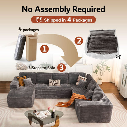 Modular Sectional Cloud Couch, Plush Corduroy Sofa with Memory Foam, No Assembly