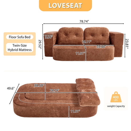 78" Convertible Folding Sofa Bed, Twin Sleeper Sofa with Pillow, Modern Chenille Fabric Floor & Futon Loveseat Couch, No assembly required