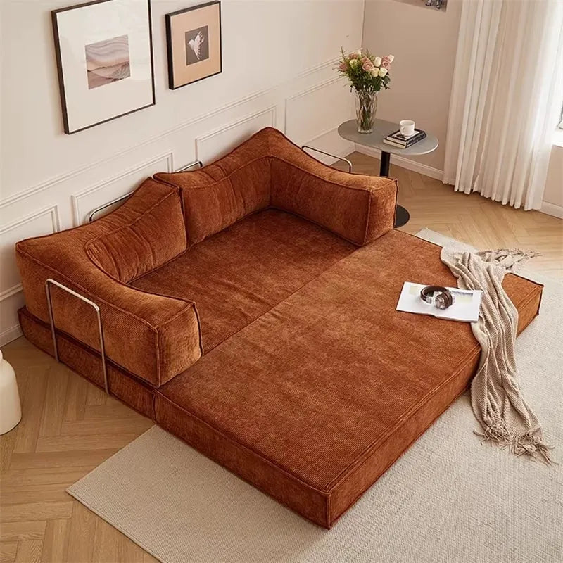 180" foldable sofa bed with pillow-equipped double sleeping sofa, modern sherpa fabric flooring, and tatami-style couple sofa, No Assembly Required