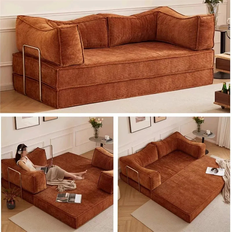 180" foldable sofa bed with pillow-equipped double sleeping sofa, modern sherpa fabric flooring, and tatami-style couple sofa, No Assembly Required