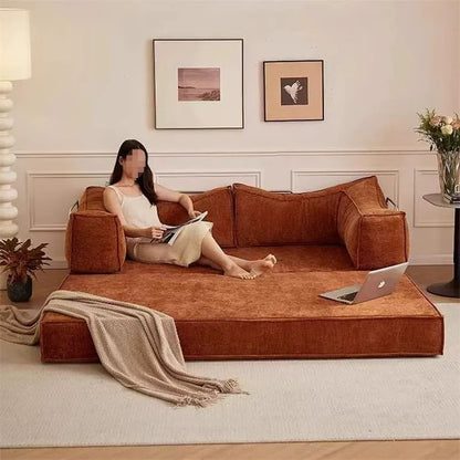180" foldable sofa bed with pillow-equipped double sleeping sofa, modern sherpa fabric flooring, and tatami-style couple sofa, No Assembly Required