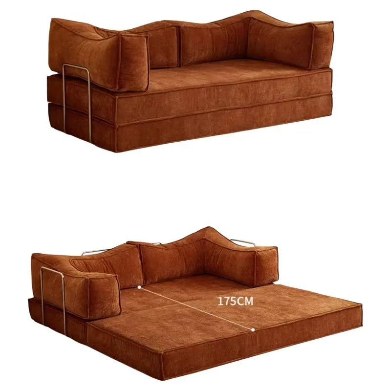 180" foldable sofa bed with pillow-equipped double sleeping sofa, modern sherpa fabric flooring, and tatami-style couple sofa, No Assembly Required