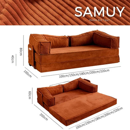 180" foldable sofa bed with pillow-equipped double sleeping sofa, modern sherpa fabric flooring, and tatami-style couple sofa, No Assembly Required