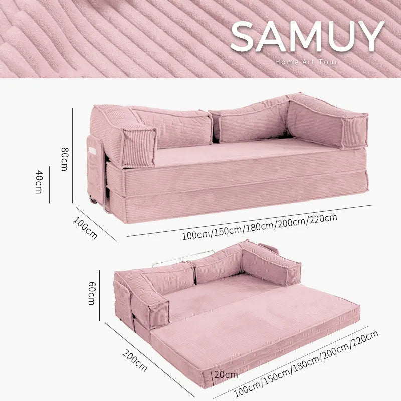180" foldable sofa bed with pillow-equipped double sleeping sofa, modern sherpa fabric flooring, and tatami-style couple sofa, No Assembly Required