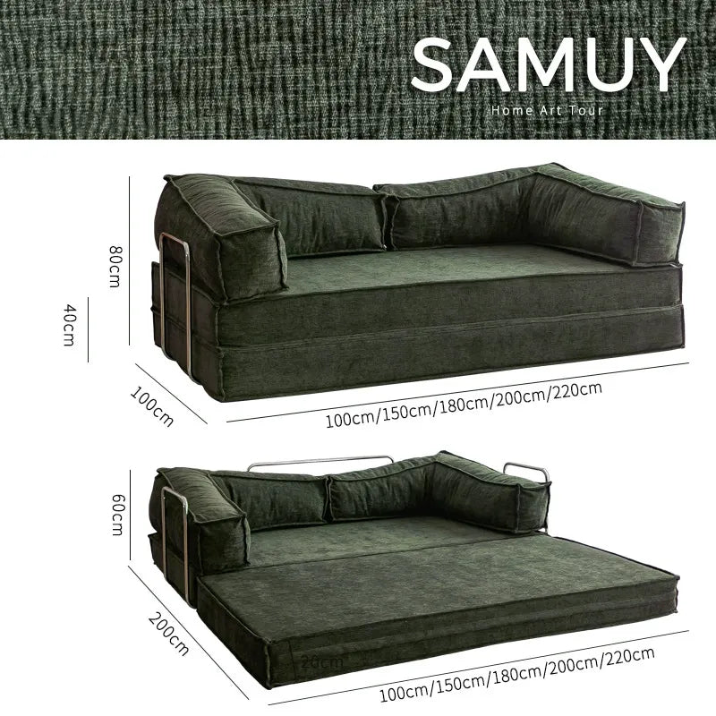 180" foldable sofa bed with pillow-equipped double sleeping sofa, modern sherpa fabric flooring, and tatami-style couple sofa, No Assembly Required