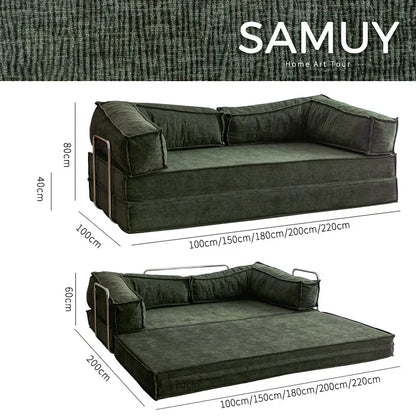 180" foldable sofa bed with pillow-equipped double sleeping sofa, modern sherpa fabric flooring, and tatami-style couple sofa, No Assembly Required
