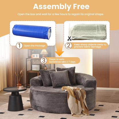59" O-Shape Modular Couch, Plush Corduroy Fabric, No Assembly Required