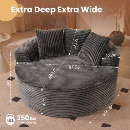 59" O-Shape Modular Couch, Plush Corduroy Fabric, No Assembly Required