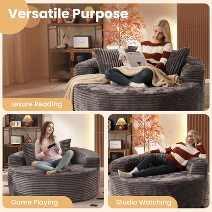 59" O-Shape Modular Couch, Plush Corduroy Fabric, No Assembly Required