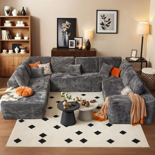 Modular Sectional Cloud Couch, Plush Corduroy Sofa with Memory Foam, No Assembly