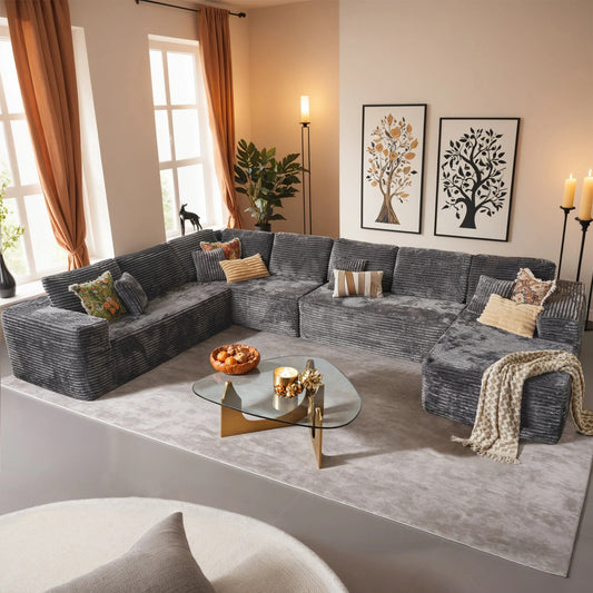 Modular Sectional Cloud Couch, Plush Corduroy Sofa with Memory Foam, No Assembly