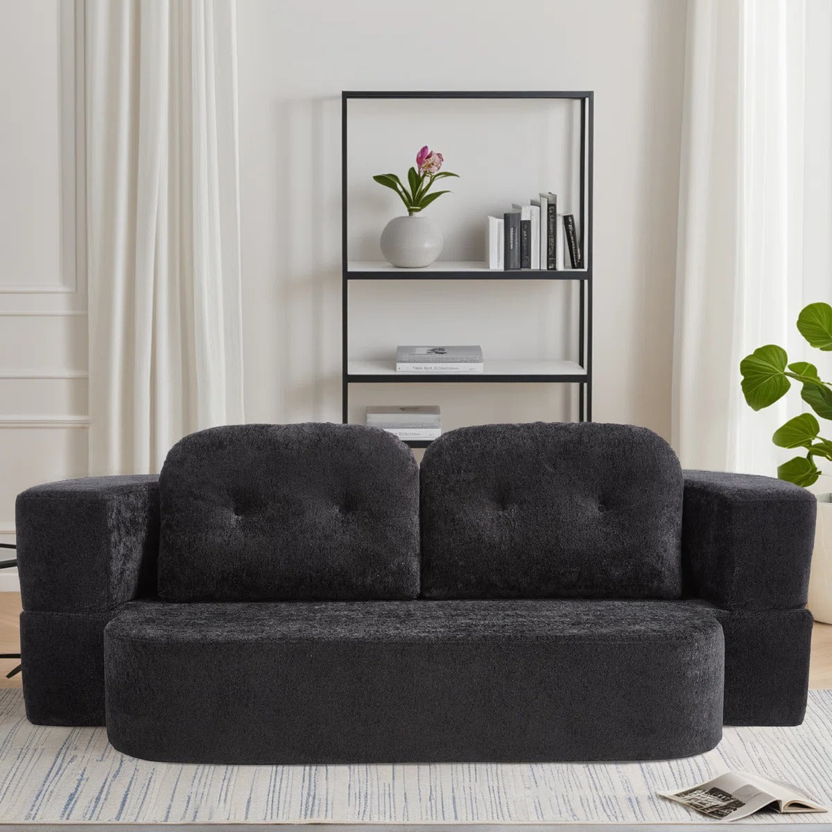 78" Convertible Folding Sofa Bed, Twin Sleeper Sofa with Pillow, Modern Chenille Fabric Floor & Futon Loveseat Couch, No assembly required