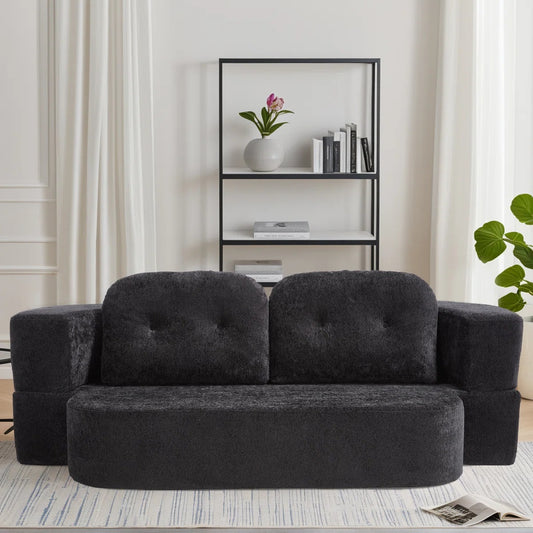 78" Convertible Folding Sofa Bed, Twin Sleeper Sofa with Pillow, Modern Chenille Fabric Floor & Futon Loveseat Couch, No assembly required