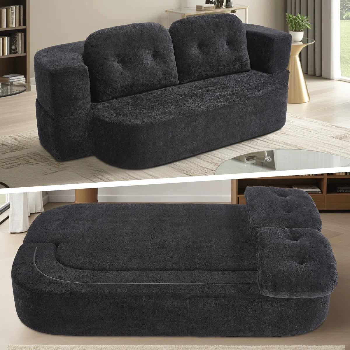 78" Convertible Folding Sofa Bed, Twin Sleeper Sofa with Pillow, Modern Chenille Fabric Floor & Futon Loveseat Couch, No assembly required