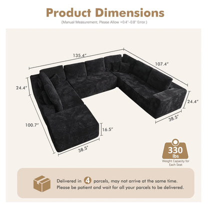 Modular Sectional Cloud Couch, Plush Corduroy Sofa with Memory Foam, No Assembly