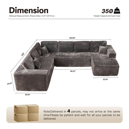 Modular Sectional Cloud Couch, Plush Corduroy Sofa with Memory Foam, No Assembly